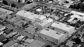 An aerial shot of the Desilu Stages in Hollywood in the 1960s